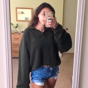 Army green oversized collared pullover